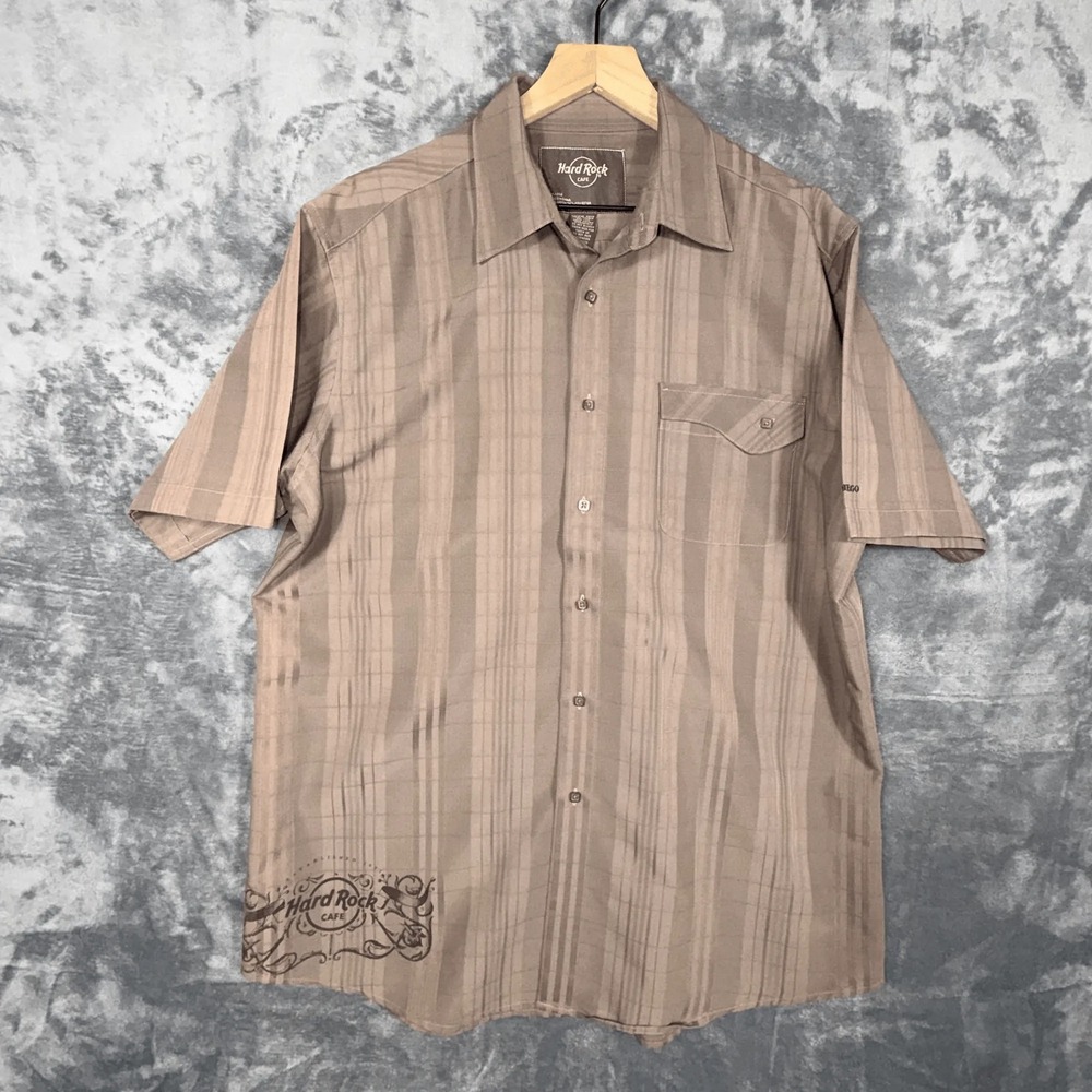 Hard Rock Cafe San Diego Mens Short Sleeve Button Up‎ Shirt XL Tan Brown